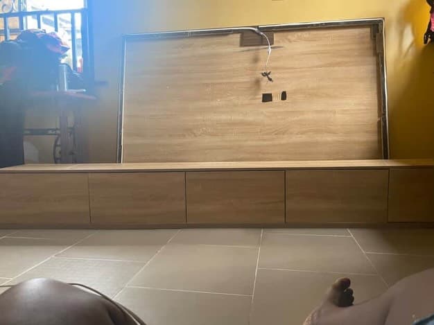 8ft TV Console with Cladding, Side Shelf & Light