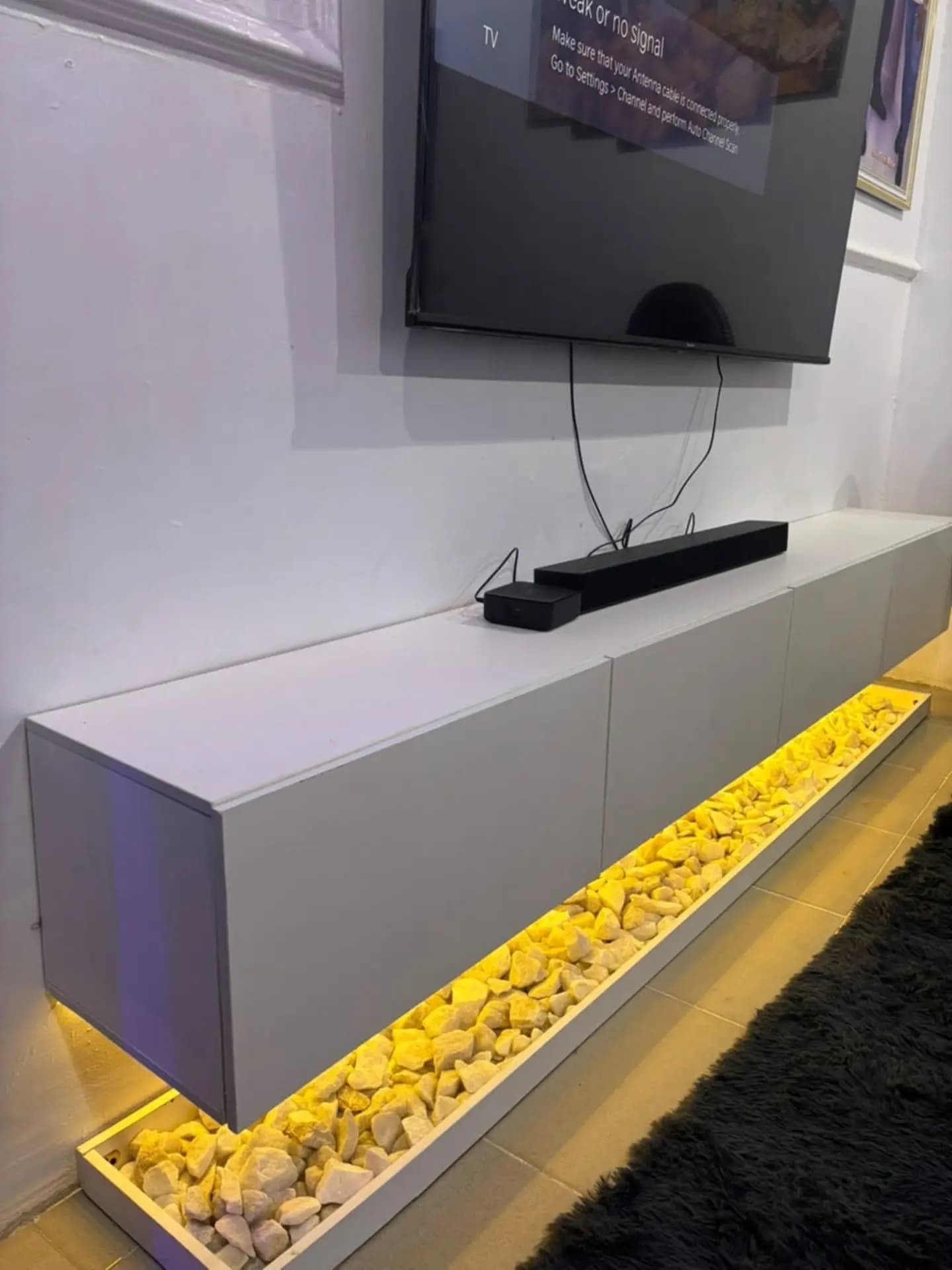 8ft Off-White Console Table with Light and Stones